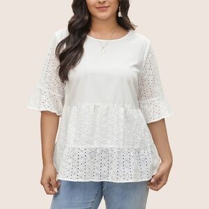 BloomChic Plus Size XL Broderie Anglaise Patchwork Flutter Sleeve Blouse us14-16